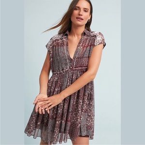 Anthropologie Burgundy and White Mini Dress